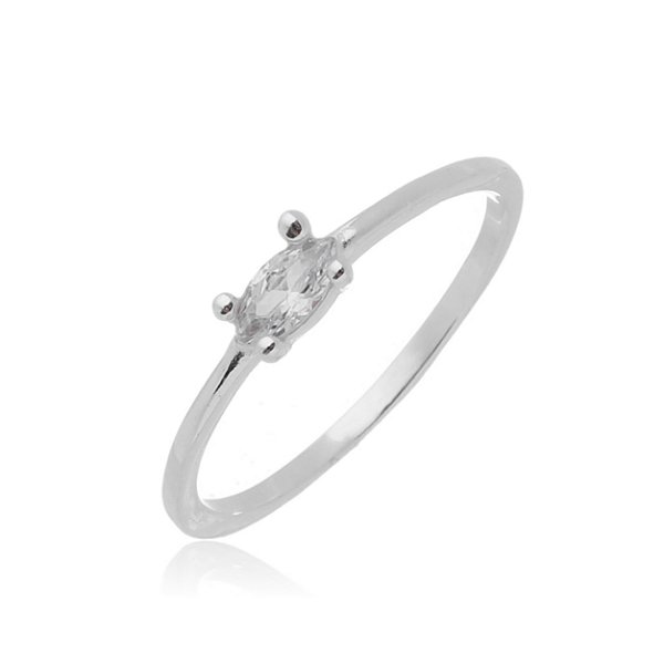 Anel solitário navete com zircônia em prata 925