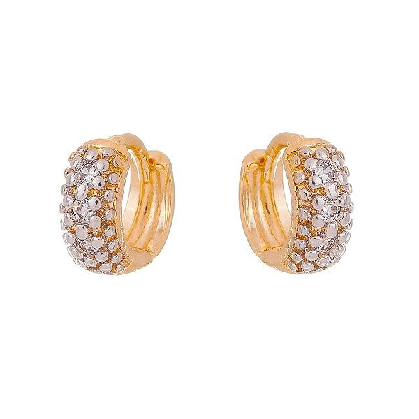 Argola pequena com Rodio e zircônias folheada a ouro 18k