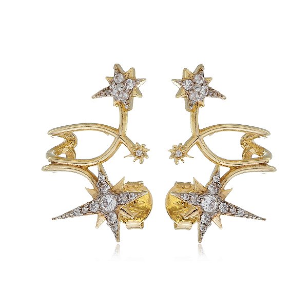 Brinco estrela com zircônias folheado a ouro 18k