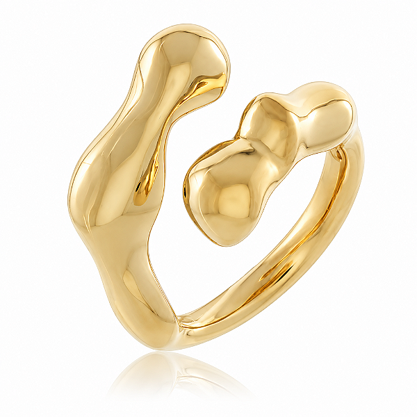 Anel tiras orgânicas folheado a ouro 18k