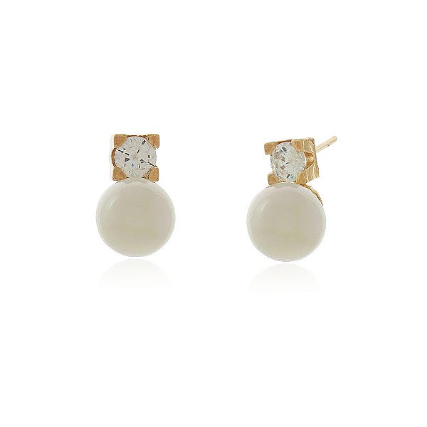 Brinco zircônia com pérola M sintética folheado a ouro 18k