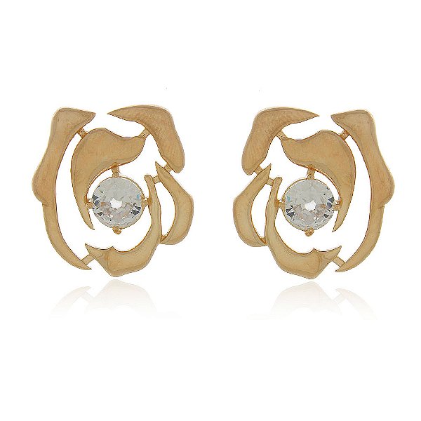 Brinco rosa grande com zircônia folheado a ouro 18k