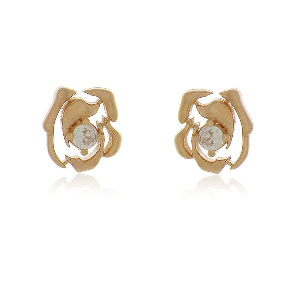 Brinco rosa pequeno com zircônia folheado a ouro 18k