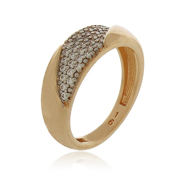 Anel com zircônias folheado a ouro 18k
