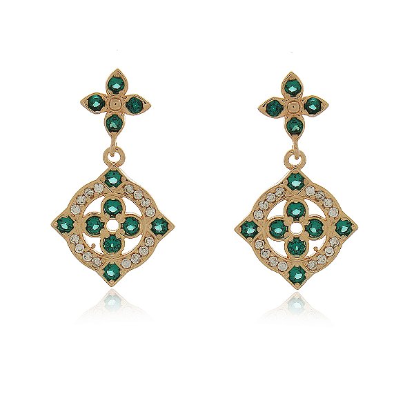 Brinco com zircônias folheado a ouro 18k