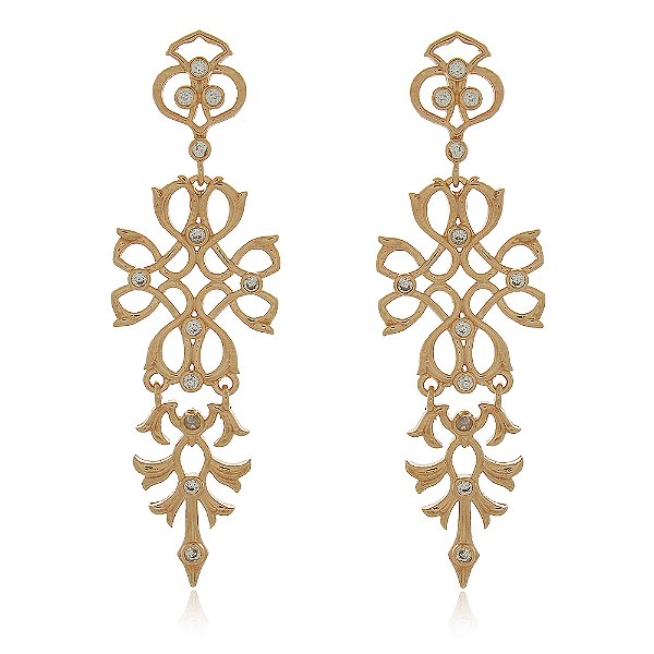 Brinco com zircônias folheado a ouro 18k
