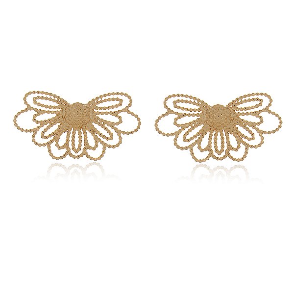Brinco meia flor folheado a ouro 18k