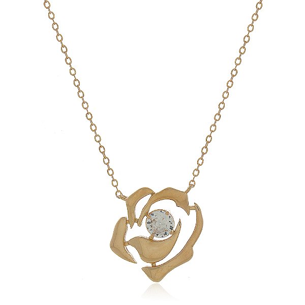 Gargantilha rosa grande folheada a ouro 18k