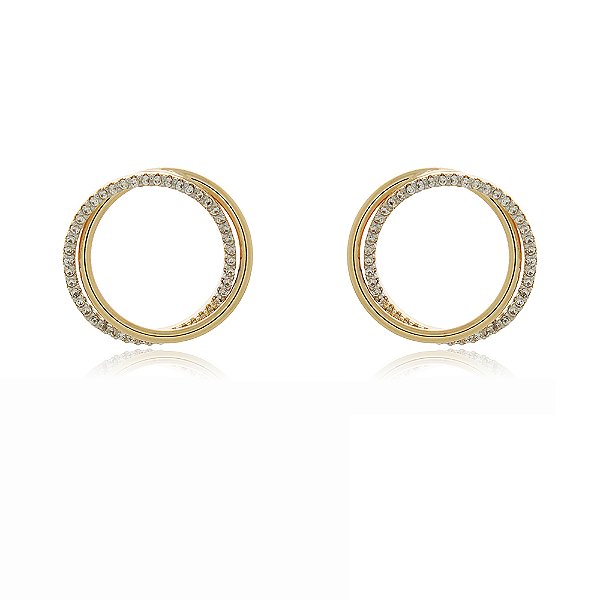Brinco círculo com zircônias folheado a ouro 18k