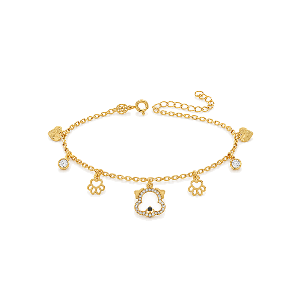 Pulseira cachorrinho folheada a ouro 18k 17cm