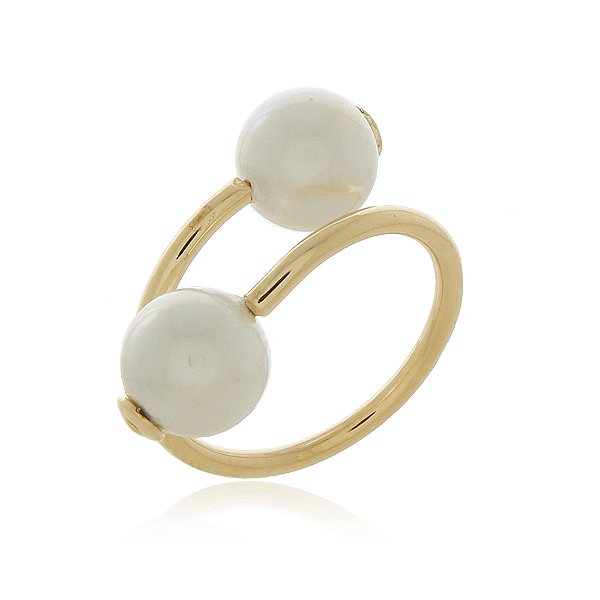 Anel regulável com pérola folheado a ouro 18k