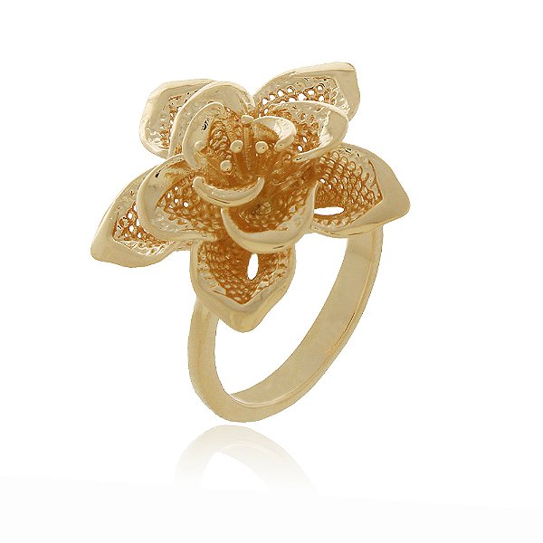 Anel flor folheado a ouro 18k