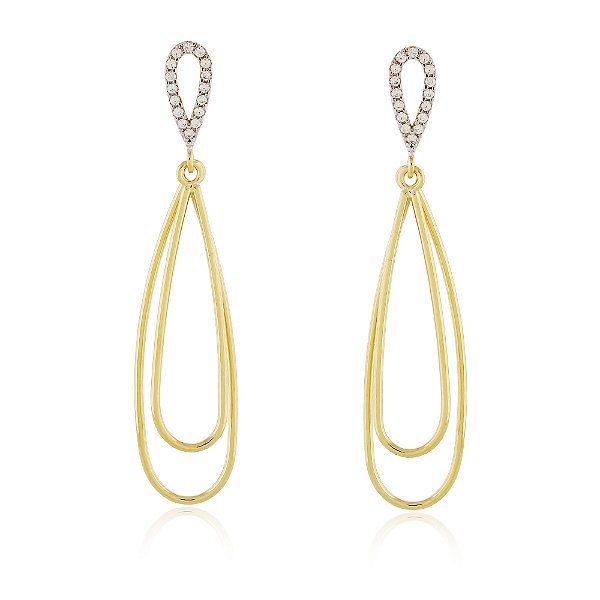 Brinco gota dupla com zircônias folheado a ouro 18k