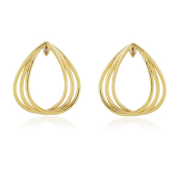 Brinco gota 3 fios folheado a ouro 18k