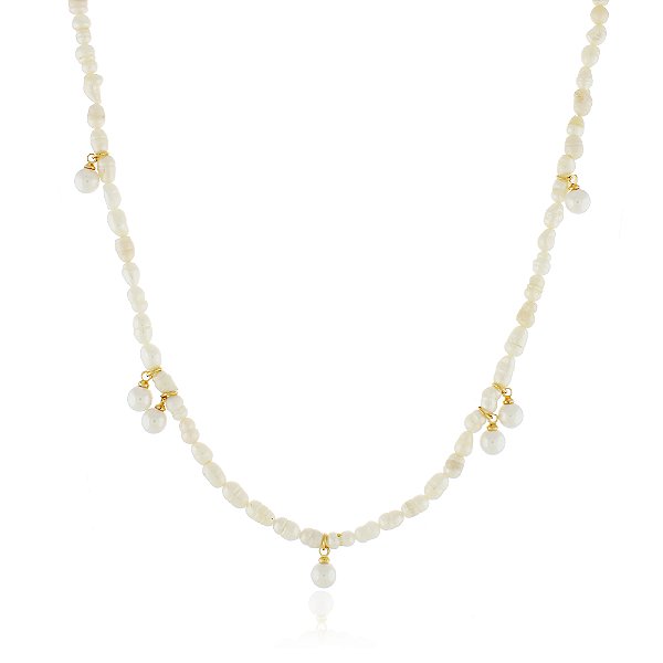 Gargantilha pérola folheada a ouro 18k