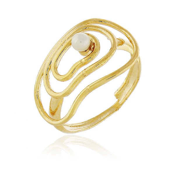 Anel orgânico com pérola folheado a ouro 18k
