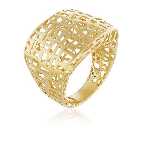 Anel trabalhado vazado folheado a ouro 18k