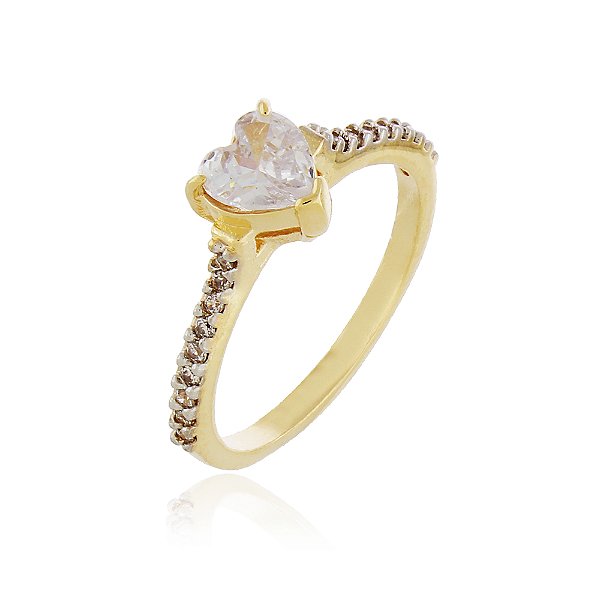 Anel coração com zircônias folheado a ouro 18k