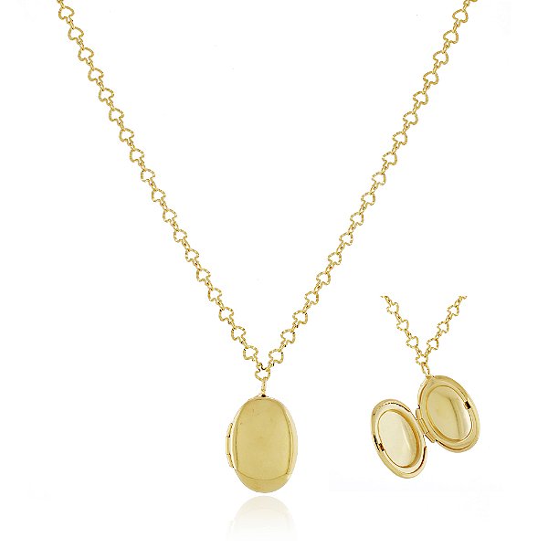 Gargantilha relicário folheado a ouro 18k