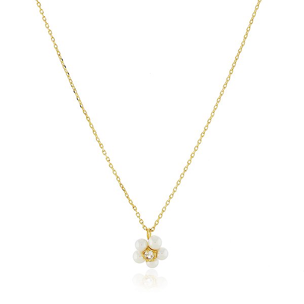 Gargantilha flor pérola folheada a ouro 18k