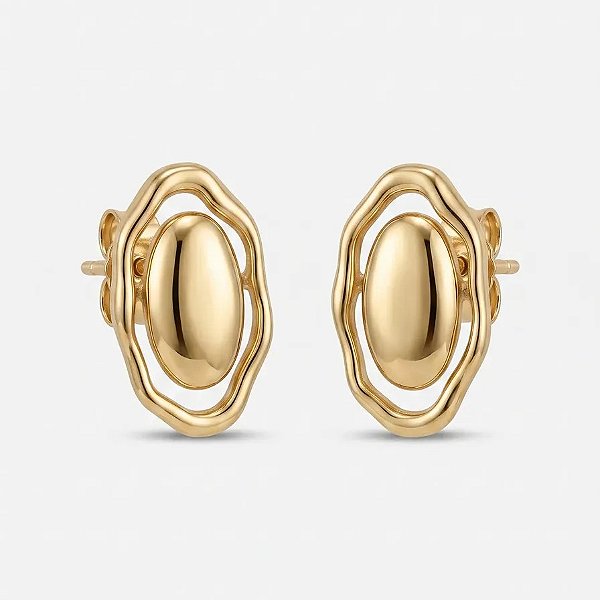 Brinco orgânico folheado a ouro 18k