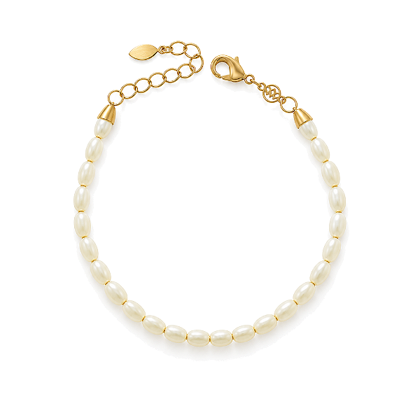 Pulseira pérola sintética folheada a ouro 18k 18cm