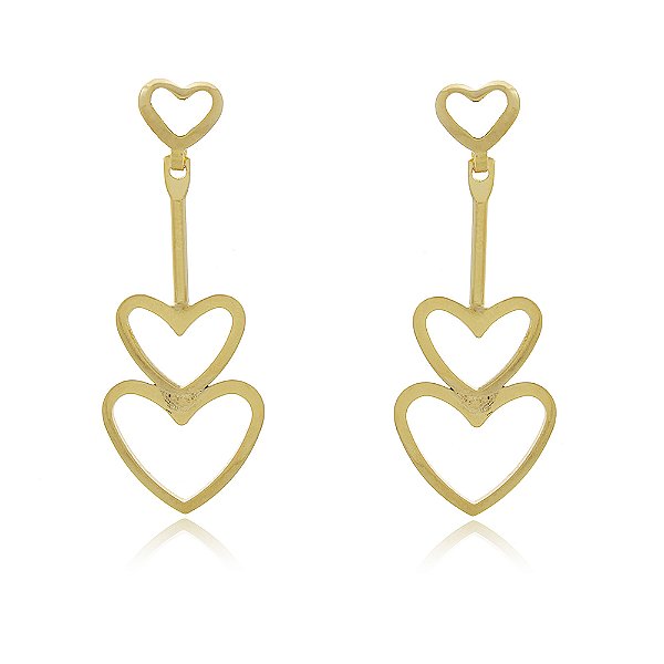 Brinco pendurado coração folheado a ouro 18k