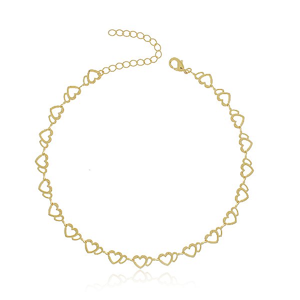 Tornozeleira corações vazados folheada a ouro 18k 24cm