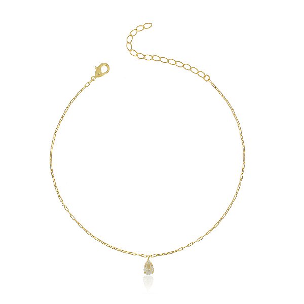 Tornozeleira com gota zircônia folheada a ouro 18k 22cm