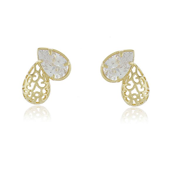 Brinco gotas com zircônia folheado a ouro 18k