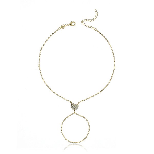 Pulseira coração com zircônia folheada a ouro 18k