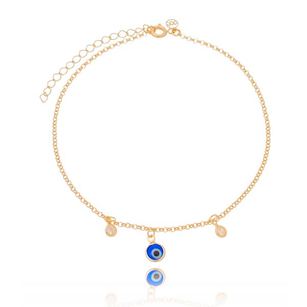 Tornozeleira olho grego folheada a ouro 18k 23cm