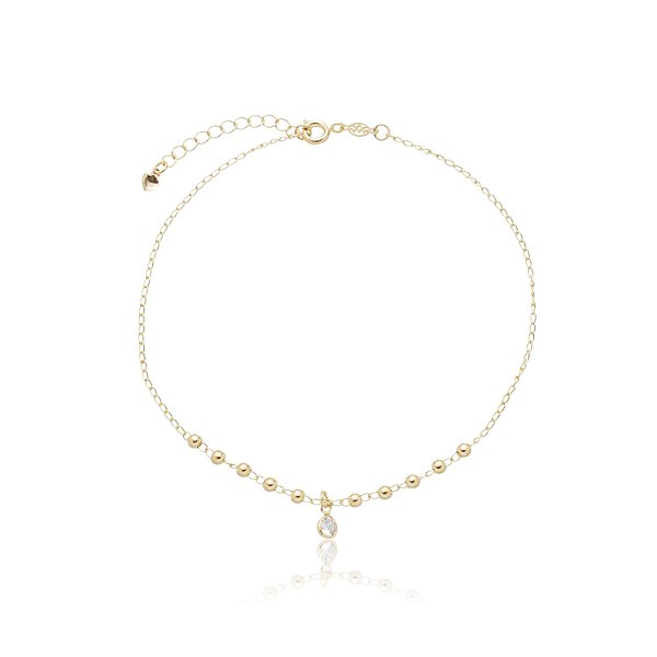 Tornozeleira bolinhas e cristal folheada a ouro 18k 25cm