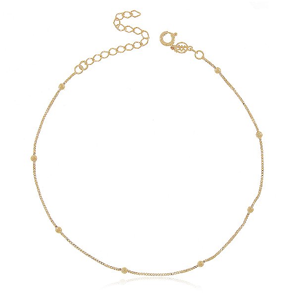 Tornozeleira bolinhas folheada a ouro 18k 24cm