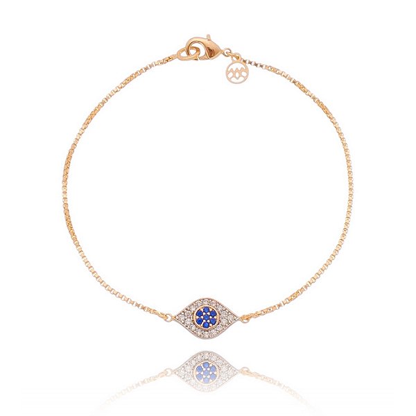 Pulseira olho grego folheada a ouro 18k 18cm