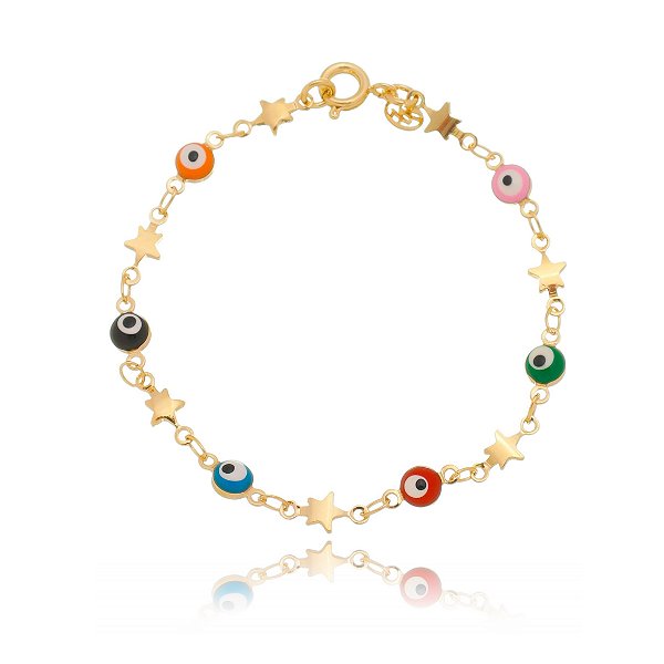 Pulseira infantil olho grego folheada a ouro 18k 15cm