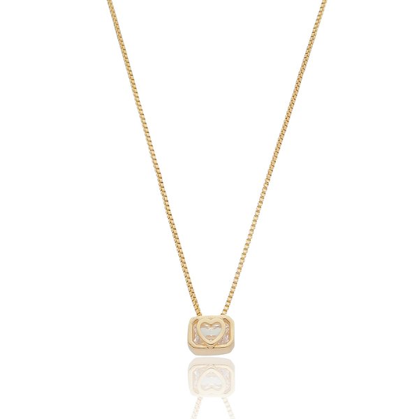 Gargantilha caixa com coração folheada a ouro 18k