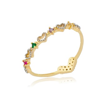 Anel mix colorido folheado a ouro 18k