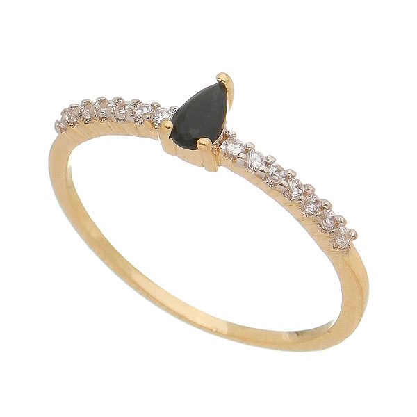 Anel folheado com zircônia folheado a ouro 18k - pedra preta