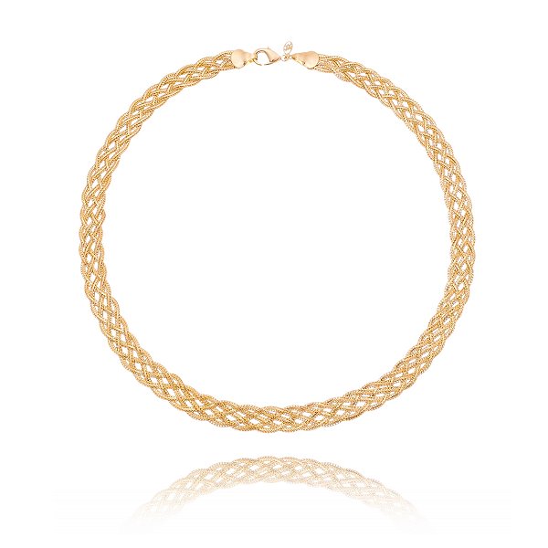 Gargantilha trançada 6 fios folheada a ouro 18k 45cm