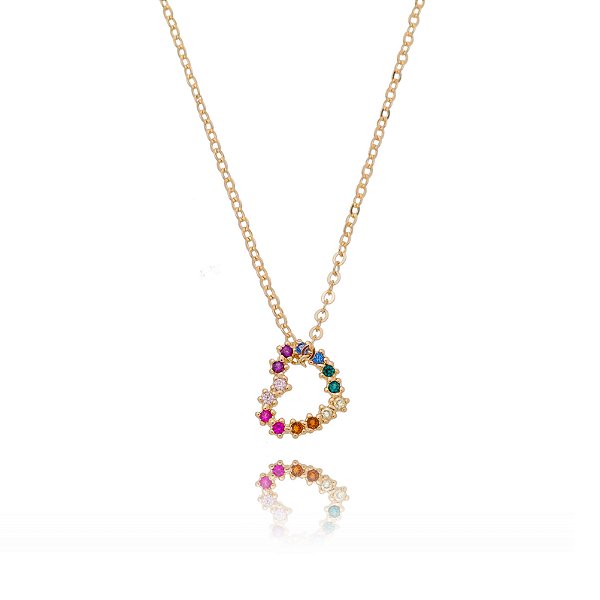 Gargantilha coração colorido folheada a ouro 18k