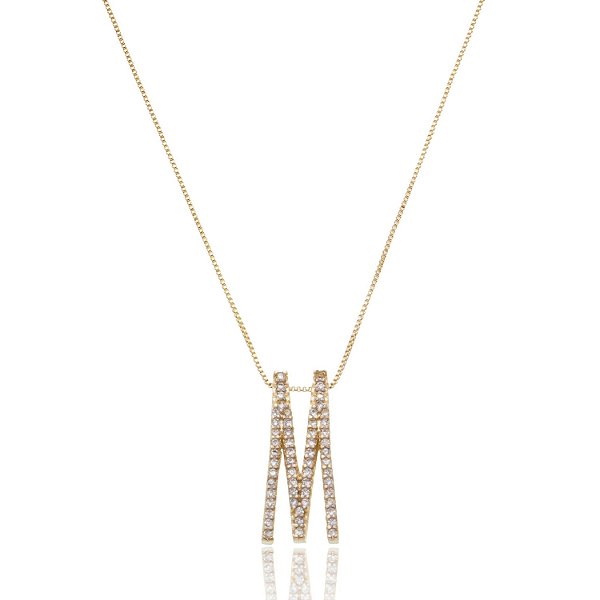 Gargantilha letra com zircônias folheada a ouro 18k