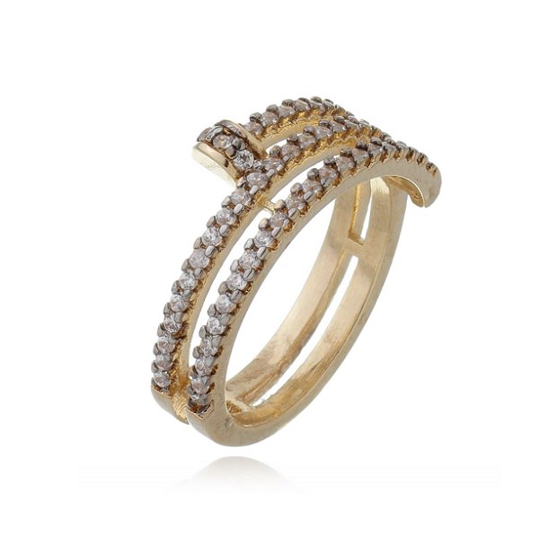 Anel com zircônias folheado a ouro 18k