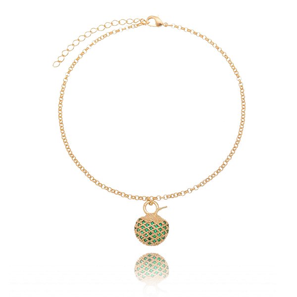 Tornozeleira Coco verde folheada a ouro 18k