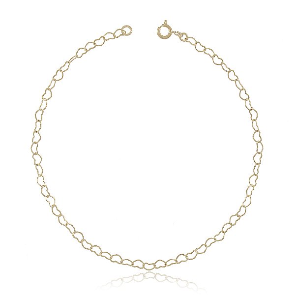 Tornozeleira corações vazados folheada a ouro 18k 22cm