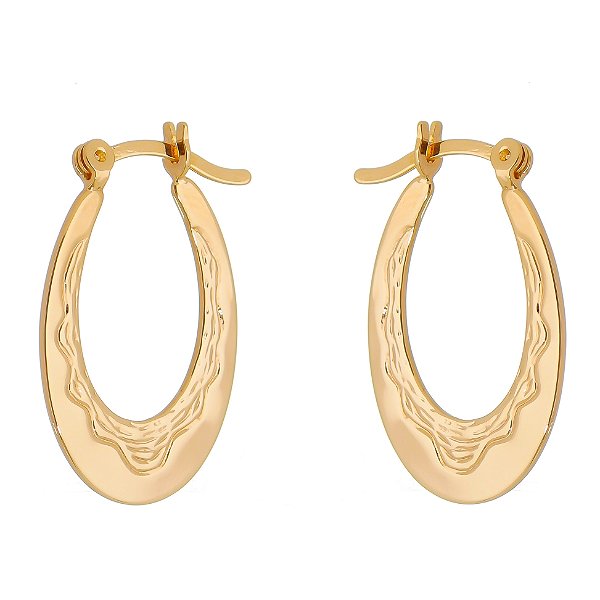 Argola trabalhada folheada a ouro 18k