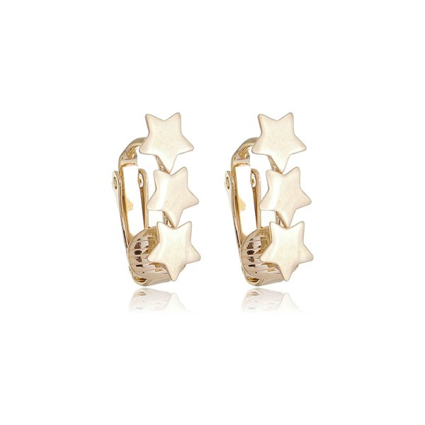 Brinco pressão 3 estrelas folheado a ouro 18k