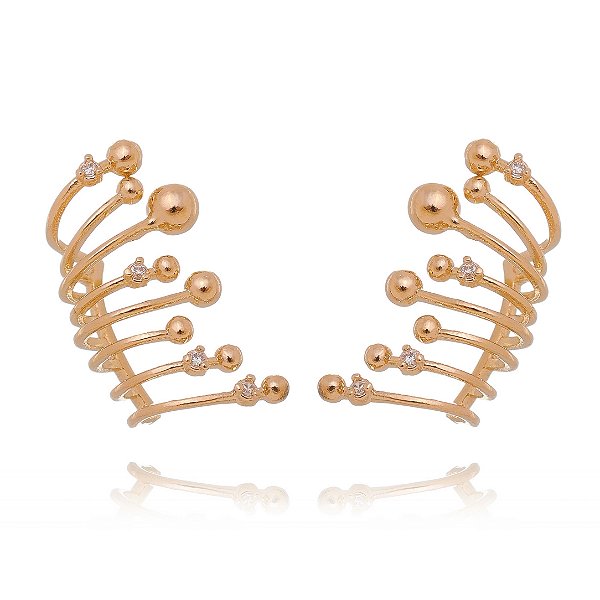 Brinco bolinhas com zircônias folheado a ouro 18k