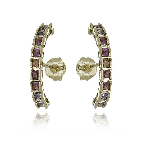 Brinco Ear Hook com zircônias folheado a ouro 18k