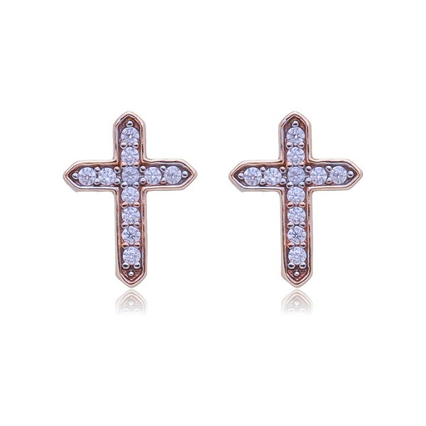 Brinco cruz com zircônias folheado a ouro 18k